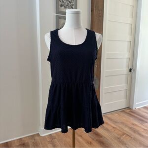 NEW Grace & Lace NAVY BLUE Sleeveless Swiss Dot Textured Tiered Casual Flowy Top